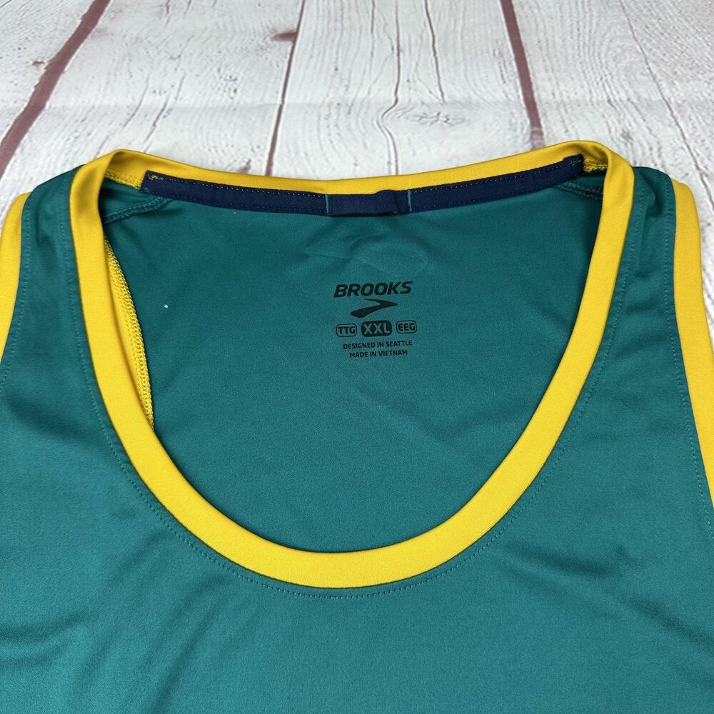 Brooks Running Shirt Mens XXL Green Yellow Singlet Tank Mesh Racing 211220 - Picture 3 of 11